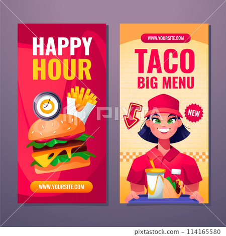 Fast food restaurant cartoon banner set 114165580