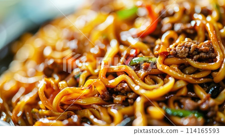 Asian noodles or char kuey teow. Delicious Asian food concept. 114165593
