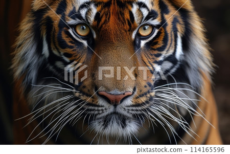 Close up of Malayan tiger face. Animal and conservation concept 114165596
