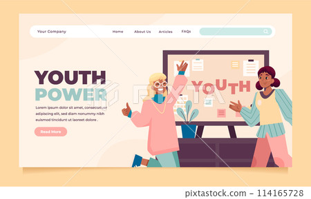 Young people hand drawn cartoon landing page 114165728