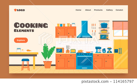 Hand Drawn flat cartoon Cooking elements landing page Hand Drawn flat cartoon Cooking elements landing page 114165797