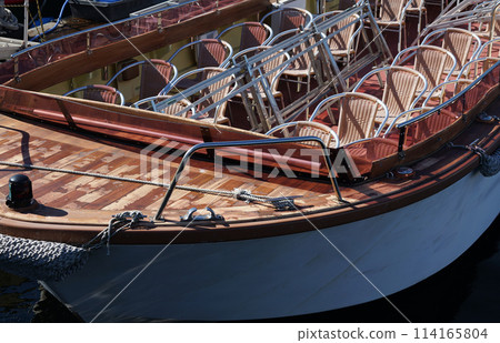 A sightseeing boat anchored in Yokohama Port A sightseeing boat anchored in Yokohama Port 114165804