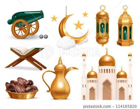 Ramadan Kareen elements in realistic style 114165820