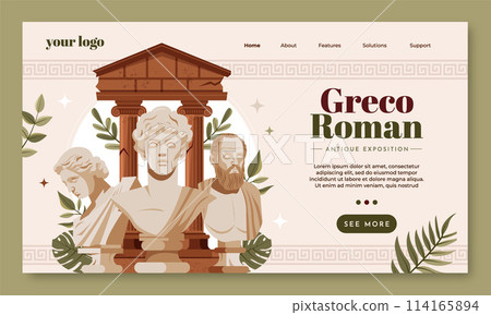 Hand drawn flat greco roman landing page template with antique greek busts 114165894