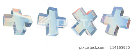 3D glass cross icon set, render gradient crystal plus collection, holographic abstract figure kit. 3D glass cross icon set, render gradient crystal plus collection, holographic abstract figure kit. 114165930