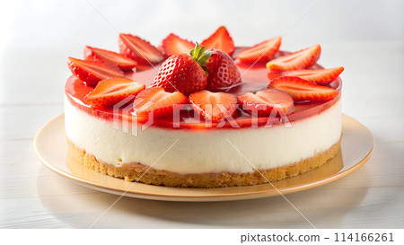 Whole cheesecake with strawberry pieces 114166261