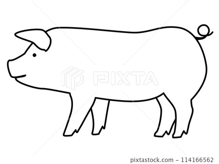 A simple line drawing of a pig seen from the side 114166562