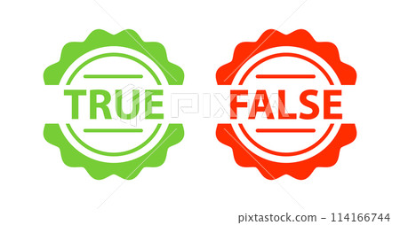 True or false signs, label. Two green and red stickers 114166744