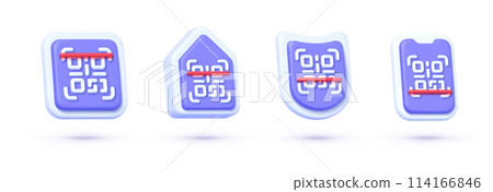 Qr code 3d set for concept design. Business concept barcode pictogram. Web design. Data technology. Vector isolated illustration 114166846
