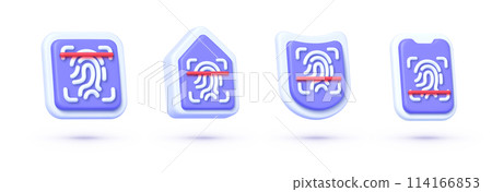 3d finger scan set on white background. Digital illustration. 3d vector illustration 114166853