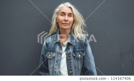 Old White Woman with Blond Straight Hair 1990s style Illustration. Old White Woman with Blond Straight Hair 1990s style Illustration. 114167406