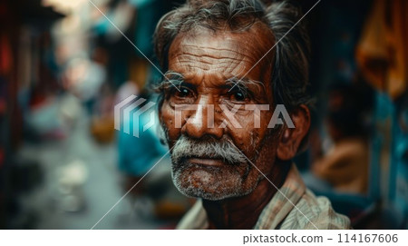 Old Indian Man with Brown Straight Hair 1990s style Illustration. Old Indian Man with Brown Straight Hair 1990s style Illustration. 114167606