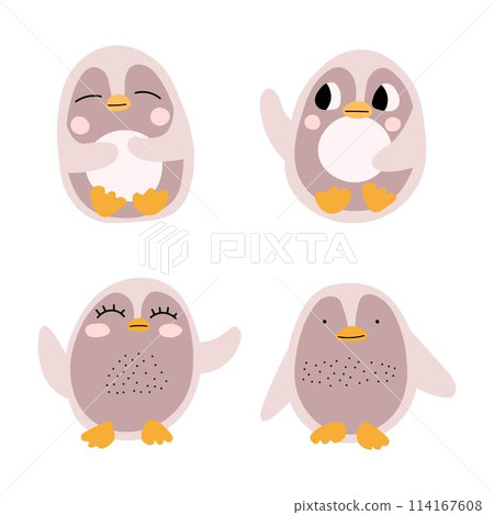 Cute baby penguins set with facial expressions. Stickers for books, bullet journals, typographic Cute baby penguins set with facial expressions. Stickers for books, bullet journals, typographic 114167608