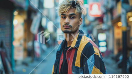 Adult Indian Man with Blond Straight Hair 1990s style Illustration. Adult Indian Man with Blond Straight Hair 1990s style Illustration. 114167900