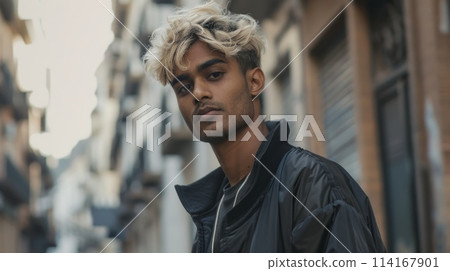 Adult Indian Man with Blond Straight Hair 1990s style Illustration. Adult Indian Man with Blond Straight Hair 1990s style Illustration. 114167901