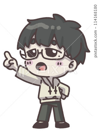 Boy with glasses, pointing, cute illustration Boy with glasses, pointing, cute illustration 114168180