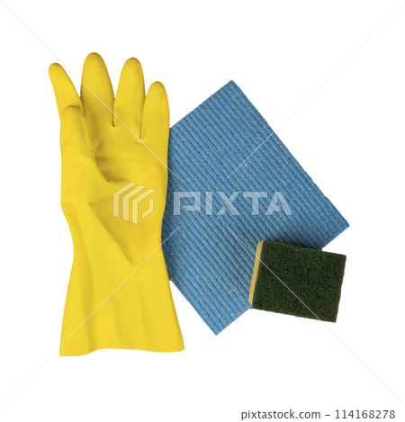 a yellow rubber cleaning glove 114168278