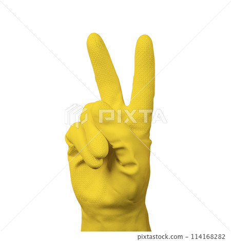 a yellow rubber cleaning glove 114168282