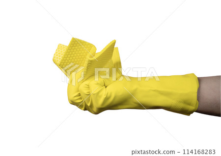 a yellow rubber cleaning glove 114168283