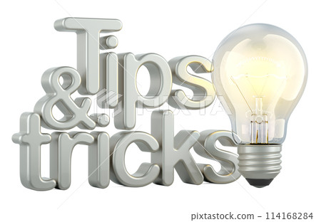 Tips and Tricks concept with light bulb. 3D rendering 114168284