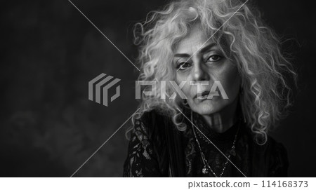 Old Persian Woman with Blond Curly Hair Goth style Illustration. 114168373