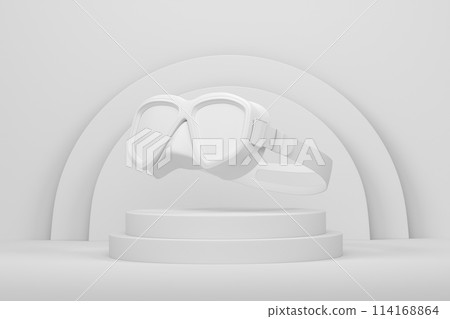 Diving mask for snorkeling on cylinder podium with step on monochrome 114168864