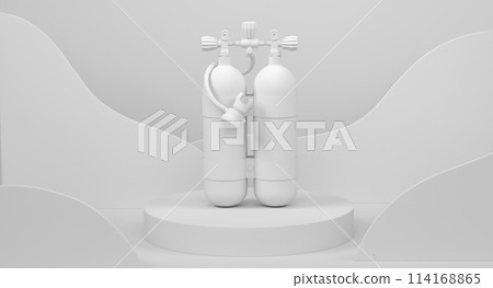 Diving tank for snorkeling on cylinder podium with step on monochrome 114168865