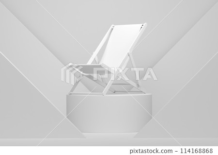 Striped beach chair on cylinder podium with step on monochrome Striped beach chair on cylinder podium with step on monochrome 114168868