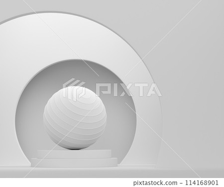 Fitball or fitness ball on cylinder podium with steps on monochrome 114168901