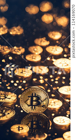 An abstract composition featuring financial technology elements with soft-focused bokeh and selective elements 114169070