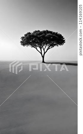 Bright sunlight over serene landscape, minimalistic scenery with single tree on horizon Bright sunlight over serene landscape, minimalistic scenery with single tree on horizon 114169105