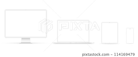 PC Monitor, Laptop, Tablet, Smartphone in white color PC Monitor, Laptop, Tablet, Smartphone in white color 114169479