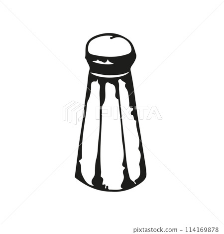 Container with ground pepper. Kitchen equipment rendered in vector. Pepper mill and seasoning for ready meals drawn with a black outline. Suitable for kitchen design, fabric, tableware. Container with ground pepper. Kitchen equipment rendered in vector. Pepper mill and seasoning for ready meals drawn with a black outline. Suitable for kitchen design, fabric, tableware. 114169878