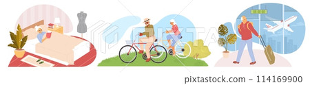 Elderly on holidays weekend enjoying different activities 114169900