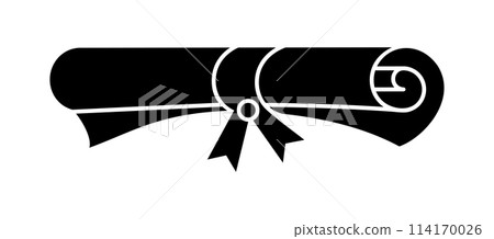 Diploma silhouette flat icon. Rolled paper, scroll. Education document. Diploma silhouette flat icon. Rolled paper, scroll. Education document. 114170026