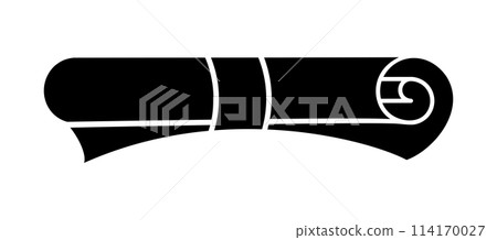 Diploma silhouette flat icon. Rolled paper, scroll. Education document. 114170027