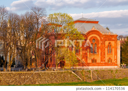Philharmonic Orchestra Concert Hall on the bank of the river Uzh in spring Philharmonic Orchestra Concert Hall on the bank of the river Uzh in spring 114170536