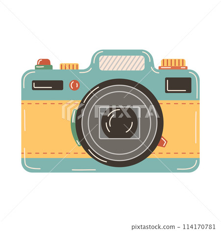 Digital Camera photography. Hand drawn trendy flat style Illustration isolated on white 114170781