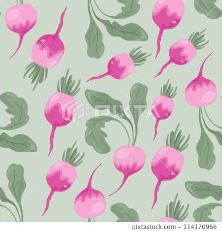 Fresh pink radish seamless pattern with leaves 114170966