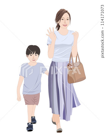 Walking mother and child illustration 114171073