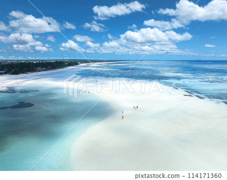 Aerial view of island in low tide, sandbank, sandy beach, sea Aerial view of island in low tide, sandbank, sandy beach, sea 114171360