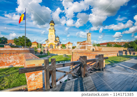 Amazing cityscape of Coronation Orthodox and Roman Catholic cathedrals inside fortified Alba Carolina Fortres Amazing cityscape of Coronation Orthodox and Roman Catholic cathedrals inside fortified Alba Carolina Fortres 114171385