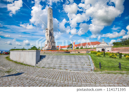 Amazing cityscape and Horea, Closca and Crisan Obelisk in medieval fortress of Alba Iulia (Carolina). 114171395