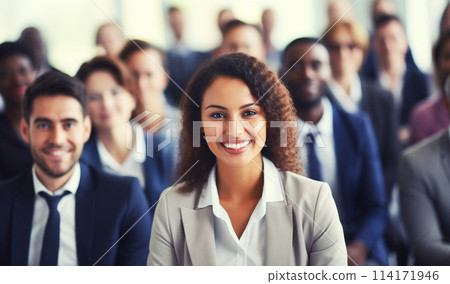 Group of business people at seminar, official meeting, people in business suits listening to speech 114171946