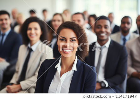 Group of business people at seminar, official meeting, people in business suits listening to speech 114171947