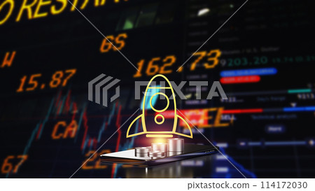 The rocket and coins on mobile for startup or technology concept 3d rendering. The rocket and coins on mobile for startup or technology concept 3d rendering. 114172030