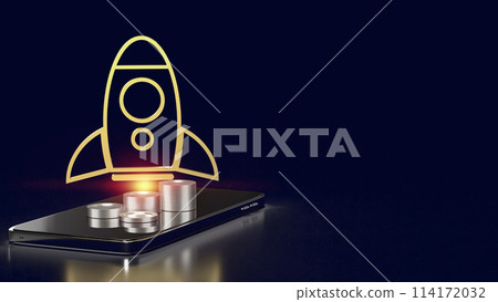 The rocket and coins on mobile for startup or technology concept 3d rendering. The rocket and coins on mobile for startup or technology concept 3d rendering. 114172032