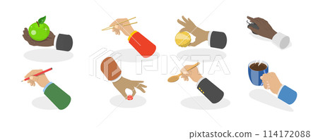 3D Isometric Flat  Set of Hand Gestures, Hands Holding Stuff 114172088
