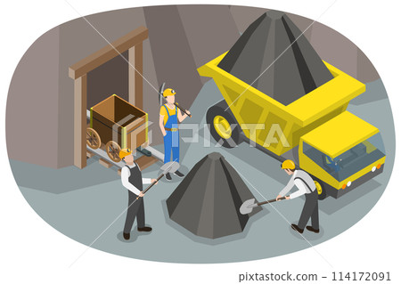 3D Isometric Flat  Conceptual Illustration of Coal Mining, Extraction Industry 114172091