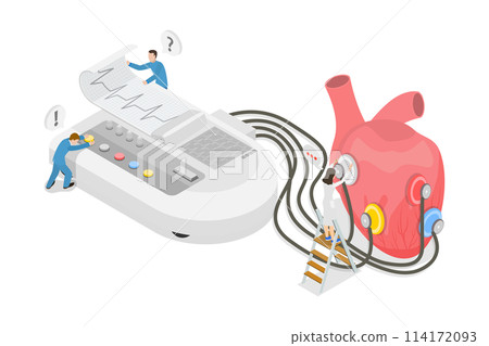 3D Isometric Flat  Conceptual Illustration of Electrocardiogram, ECG Machine, Healthcare and Medicine 114172093